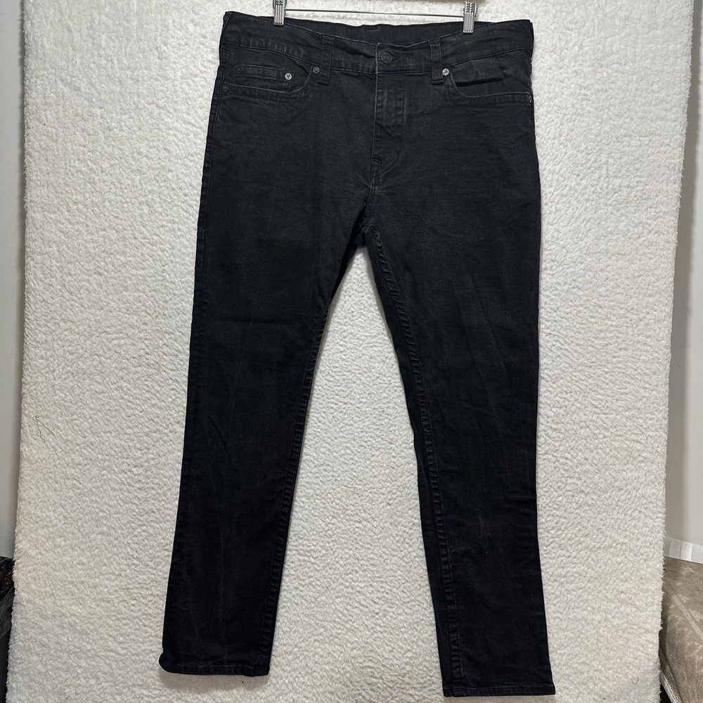 True Religion Men's Jeans Size 40 Geno No Flap Relaxed Slim Black Mid Rise Denim